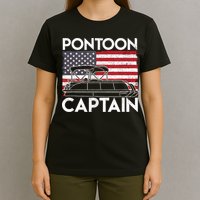 Patriotic Pontoon Captain Us American Flag Funny Boat Owner T-Shirt