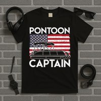 Patriotic Pontoon Captain Us American Flag Funny Boat Owner T-Shirt