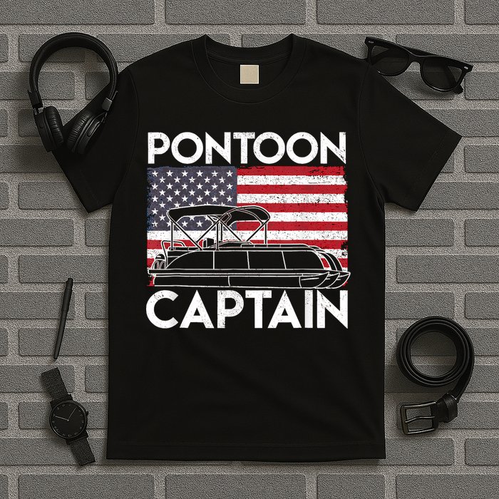 Patriotic Pontoon Captain Us American Flag Funny Boat Owner T-Shirt