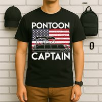 Patriotic Pontoon Captain Us American Flag Funny Boat Owner T-Shirt