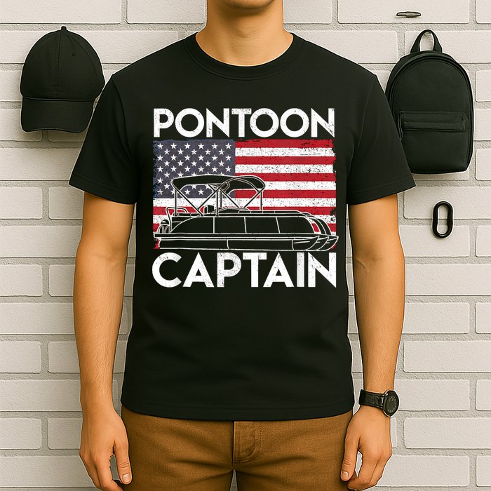 Patriotic Pontoon Captain Us American Flag Funny Boat Owner T-Shirt