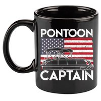 Patriotic Pontoon Captain Us American Flag Funny Boat Owner 11oz C Handle Ceramic Mug