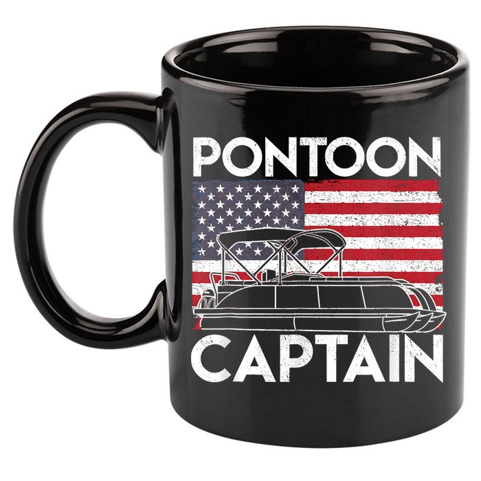 Patriotic Pontoon Captain Us American Flag Funny Boat Owner 11oz C Handle Ceramic Mug