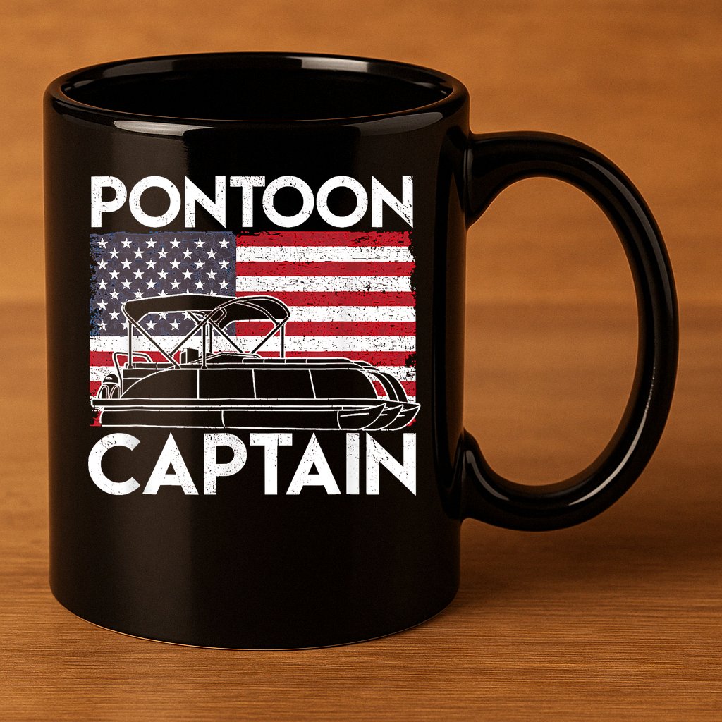 Patriotic Pontoon Captain Us American Flag Funny Boat Owner 11oz C Handle Ceramic Mug