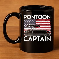 Patriotic Pontoon Captain Us American Flag Funny Boat Owner 11oz C Handle Ceramic Mug