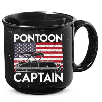 Patriotic Pontoon Captain Us American Flag Funny Boat Owner 15oz Campfire Ceramic Mug