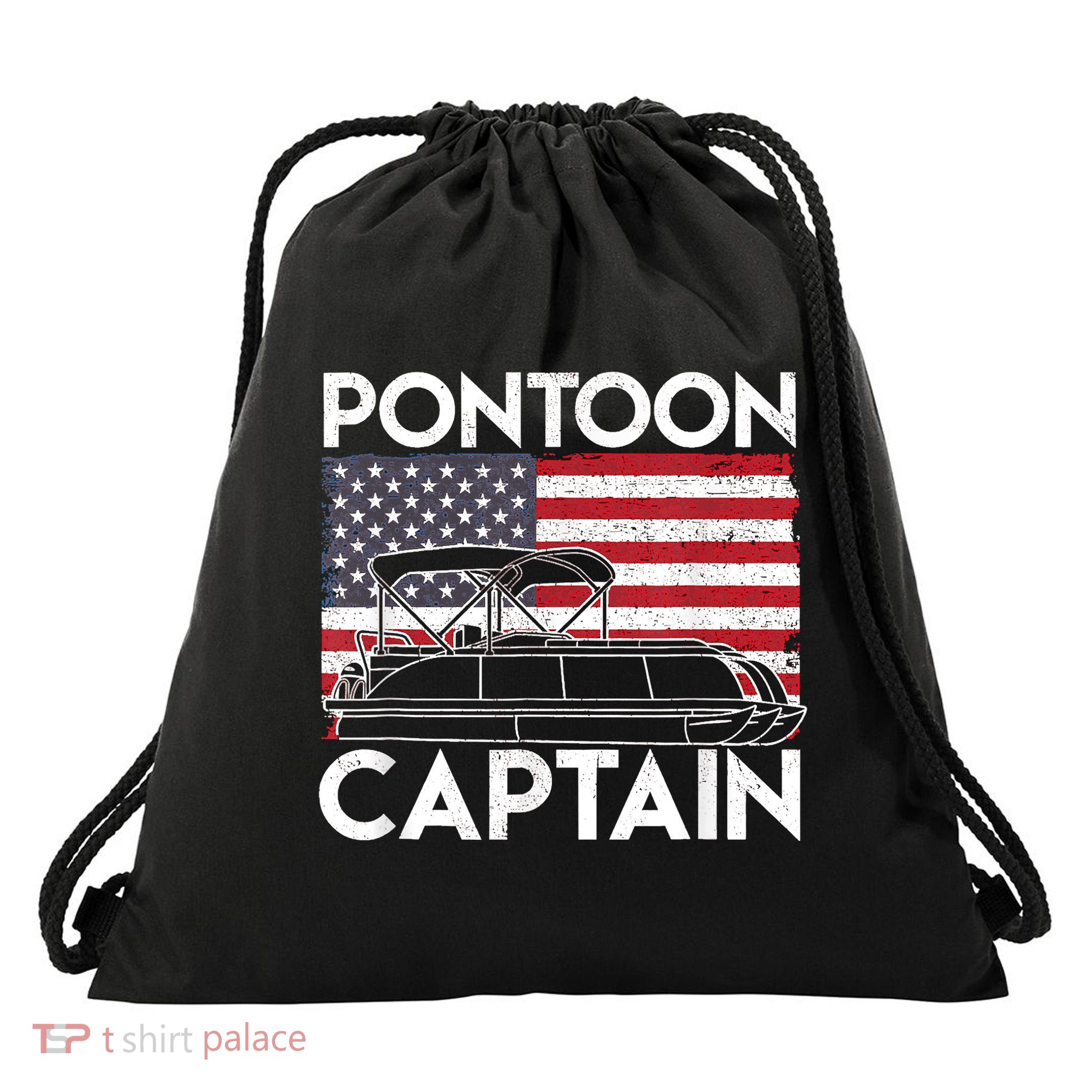 Patriotic Pontoon Captain Us American Flag Funny Boat Owner Drawstring Bag