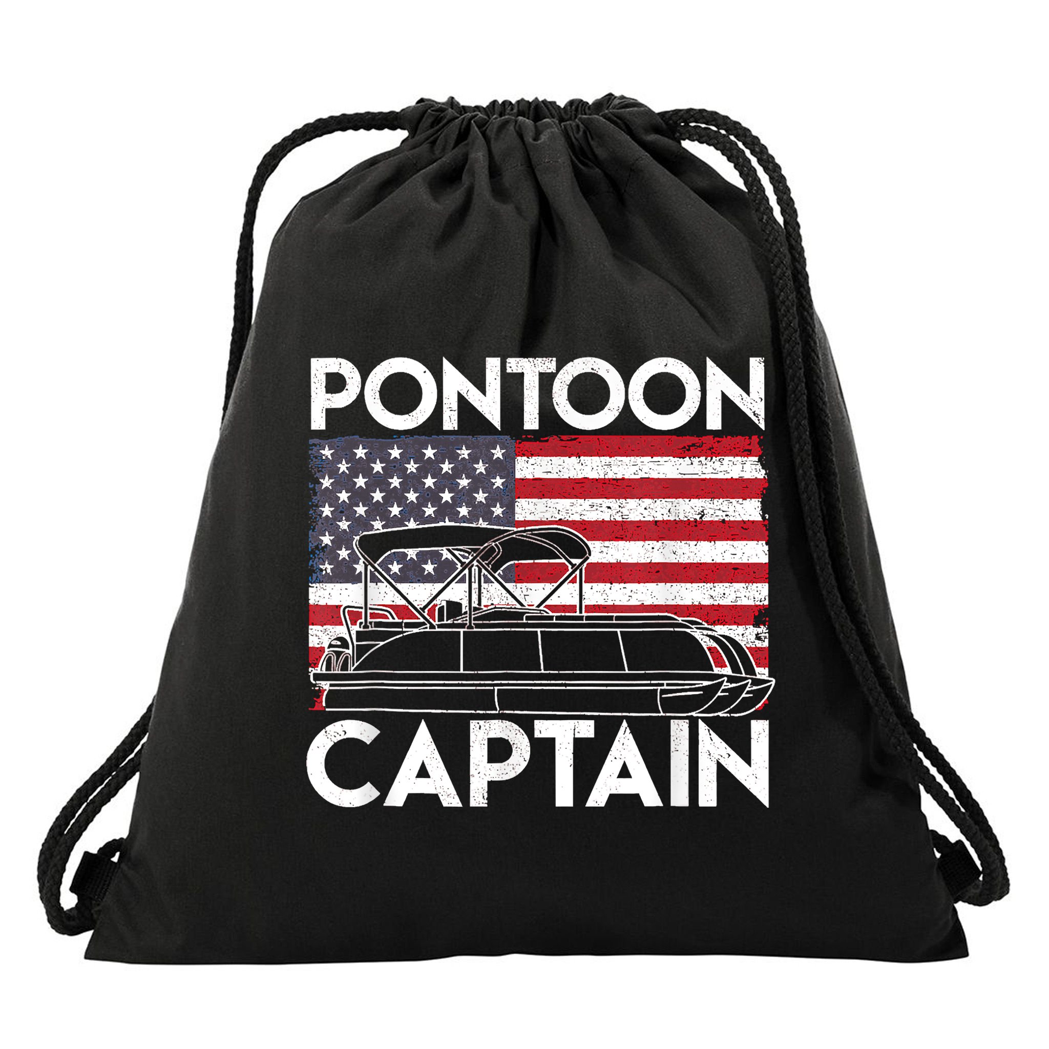 Patriotic Pontoon Captain Us American Flag Funny Boat Owner Drawstring Bag