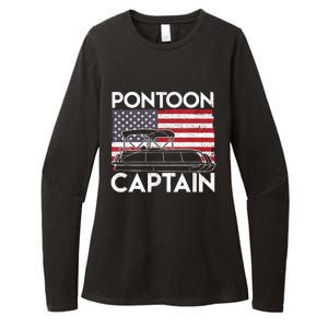 Patriotic Pontoon Captain Us American Flag Funny Boat Owner Womens CVC Long Sleeve Shirt