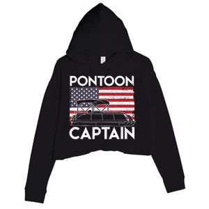 Patriotic Pontoon Captain Us American Flag Funny Boat Owner Crop Fleece Hoodie