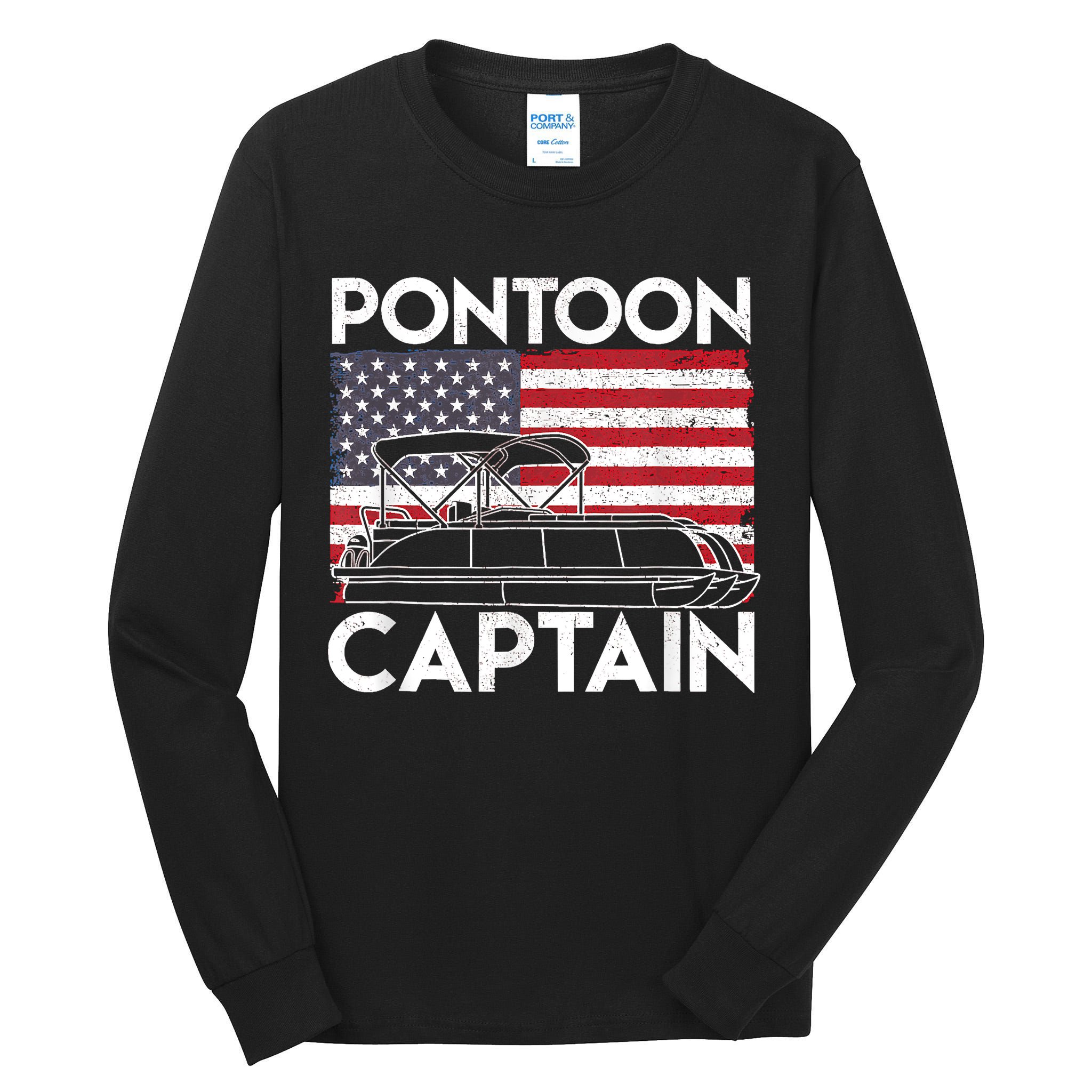 Patriotic Pontoon Captain Us American Flag Funny Boat Owner Tall Long Sleeve T-Shirt