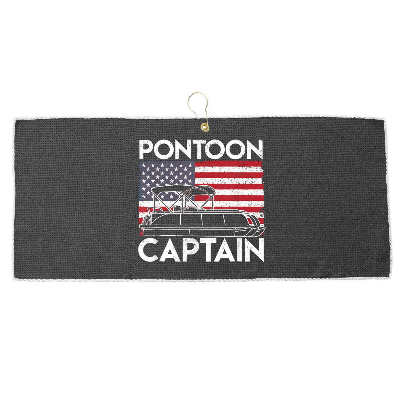 Patriotic Pontoon Captain Us American Flag Funny Boat Owner Large Microfiber Waffle Golf Towel