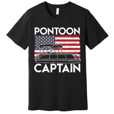 Patriotic Pontoon Captain Us American Flag Funny Boat Owner Premium T-Shirt