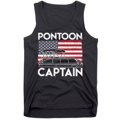 Patriotic Pontoon Captain Us American Flag Funny Boat Owner Tank Top