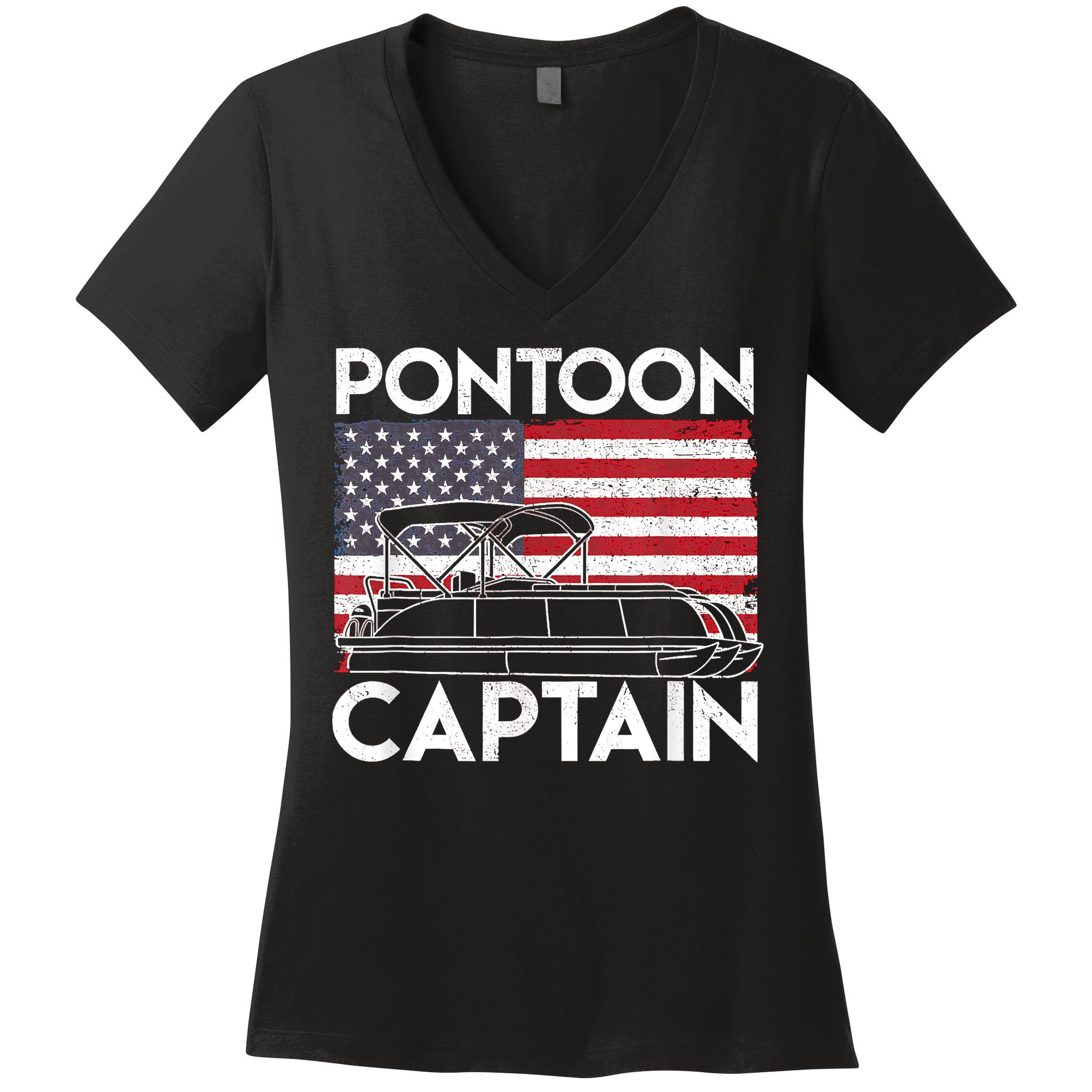 Patriotic Pontoon Captain Us American Flag Funny Boat Owner Women's V-Neck T-Shirt