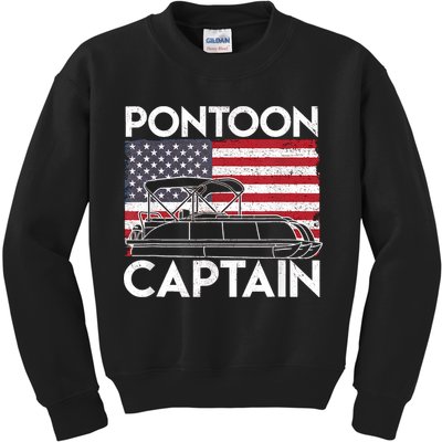 Patriotic Pontoon Captain Us American Flag Funny Boat Owner Kids Sweatshirt