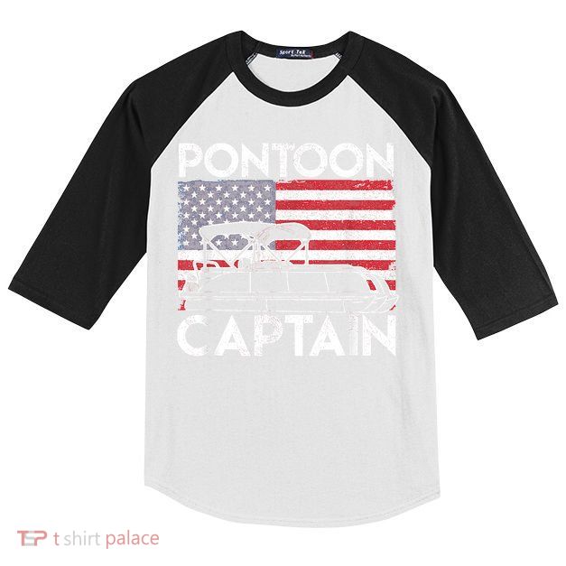 Patriotic Pontoon Captain Us American Flag Funny Boat Owner Kids Colorblock Raglan Jersey