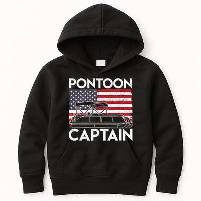 Patriotic Pontoon Captain Us American Flag Funny Boat Owner Kids Hoodie