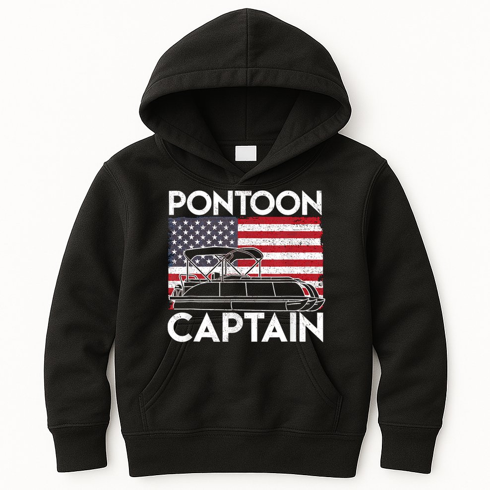 Patriotic Pontoon Captain Us American Flag Funny Boat Owner Kids Hoodie