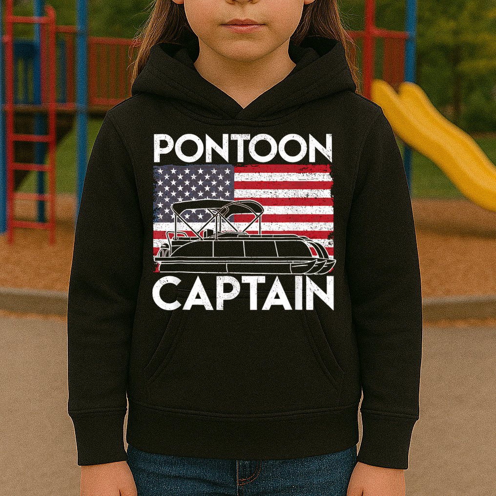 Patriotic Pontoon Captain Us American Flag Funny Boat Owner Kids Hoodie