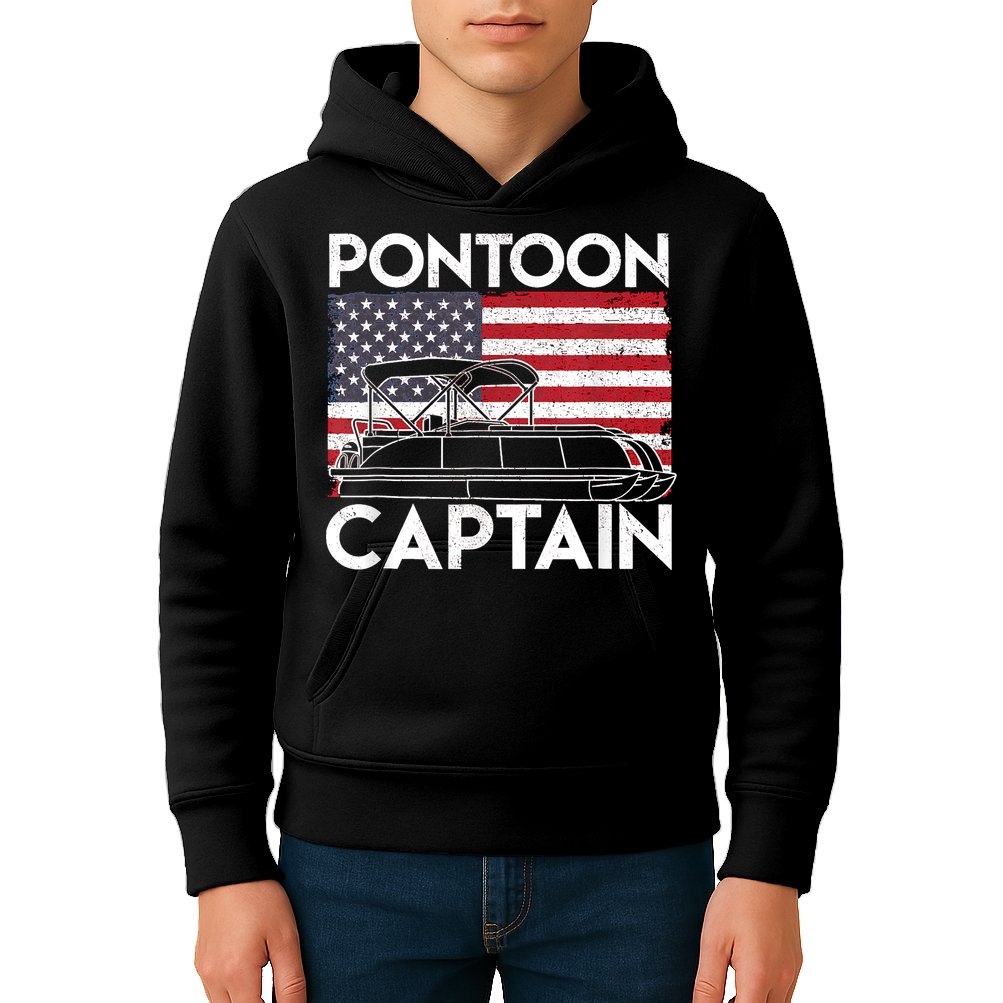 Patriotic Pontoon Captain Us American Flag Funny Boat Owner Kids Hoodie