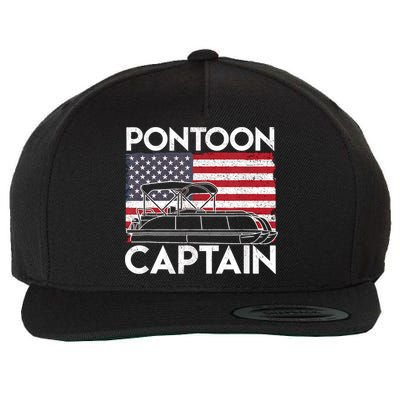 Patriotic Pontoon Captain Us American Flag Funny Boat Owner Wool Snapback Cap