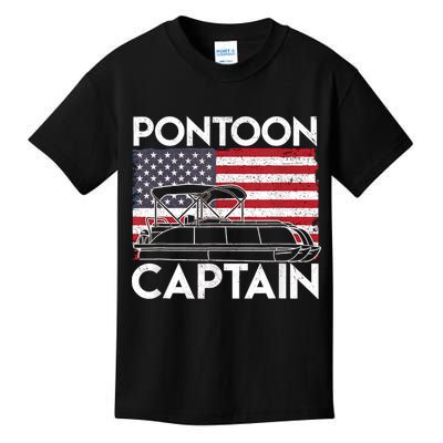 Patriotic Pontoon Captain Us American Flag Funny Boat Owner Kids T-Shirt