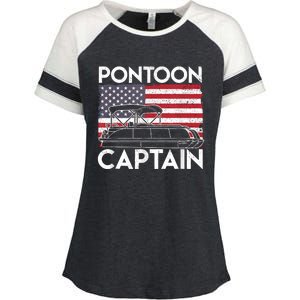 Patriotic Pontoon Captain Us American Flag Funny Boat Owner Enza Ladies Jersey Colorblock Tee