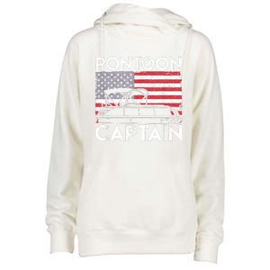 Patriotic Pontoon Captain Us American Flag Funny Boat Owner Womens Funnel Neck Pullover Hood