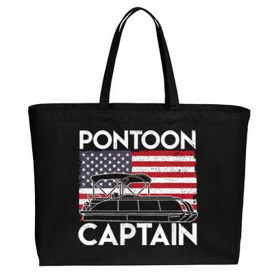 Patriotic Pontoon Captain Us American Flag Funny Boat Owner Cotton Canvas Jumbo Tote