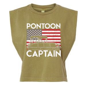 Patriotic Pontoon Captain Us American Flag Funny Boat Owner Garment-Dyed Women's Muscle Tee