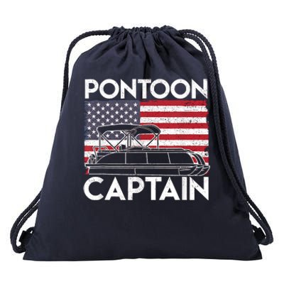 Patriotic Pontoon Captain Us American Flag Funny Boat Owner Drawstring Bag