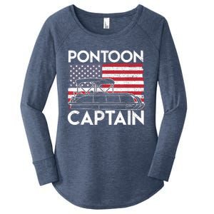 Patriotic Pontoon Captain Us American Flag Funny Boat Owner Women's Perfect Tri Tunic Long Sleeve Shirt