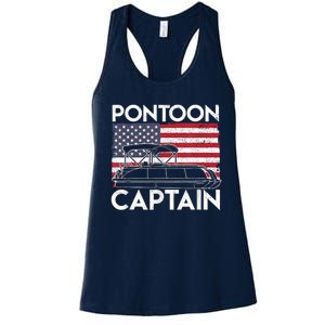 Patriotic Pontoon Captain Us American Flag Funny Boat Owner Women's Racerback Tank