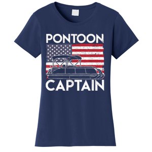 Patriotic Pontoon Captain Us American Flag Funny Boat Owner Women's T-Shirt