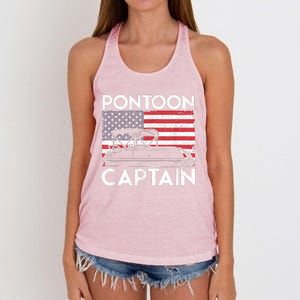 Patriotic Pontoon Captain Us American Flag Funny Boat Owner Women's Knotted Racerback Tank