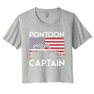 Patriotic Pontoon Captain Us American Flag Funny Boat Owner Women's Crop Top Tee