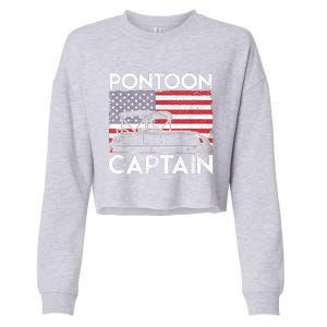 Patriotic Pontoon Captain Us American Flag Funny Boat Owner Cropped Pullover Crew