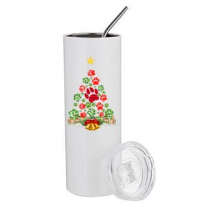 Paws Print Christmas Tree Dog Or Cat With Santa Lights Cute Gift Stainless Steel Tumbler