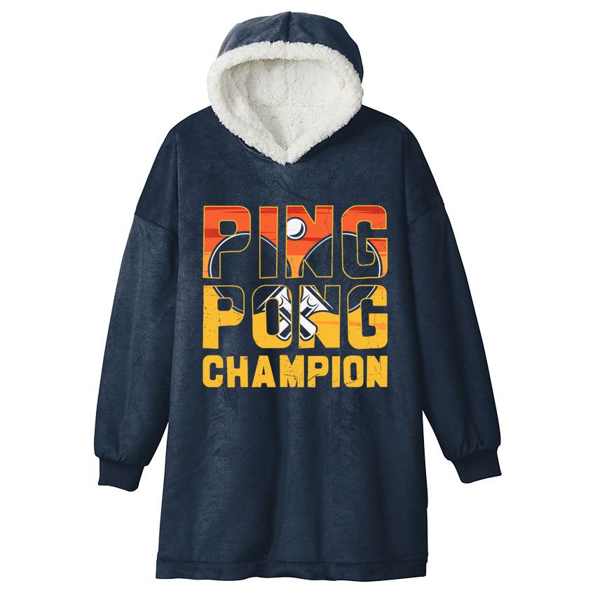 Ping Pong Champion Funny Table Tennis Player Retro Hooded Wearable Blanket
