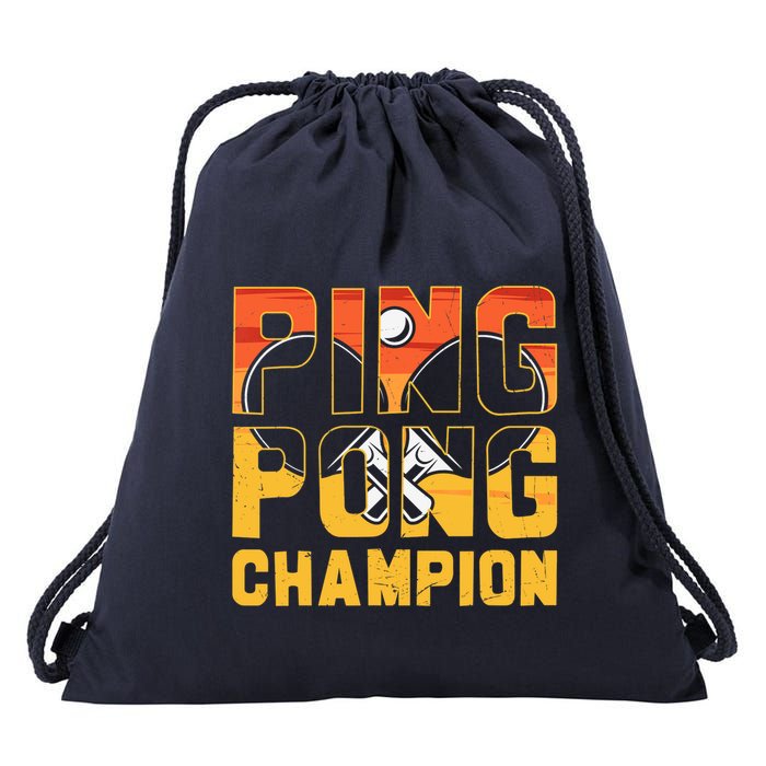 Ping Pong Champion Funny Table Tennis Player Retro Drawstring Bag