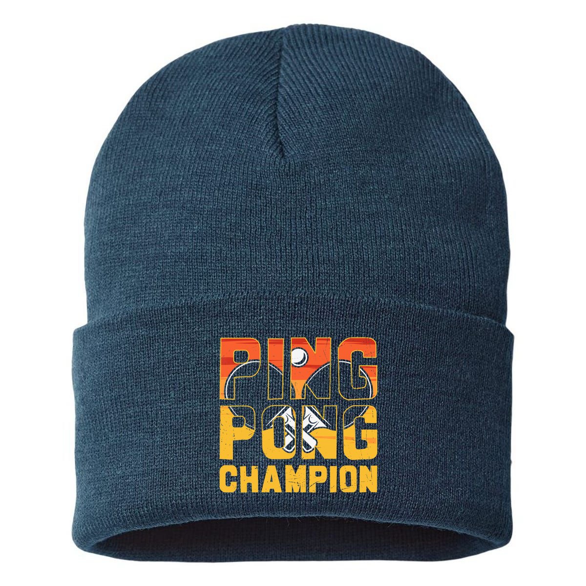 Ping Pong Champion Funny Table Tennis Player Retro Sustainable Knit Beanie