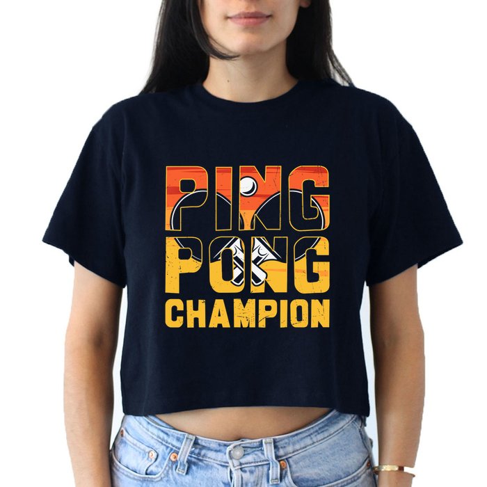Ping Pong Champion Funny Table Tennis Player Retro Women's Crop Top Tee