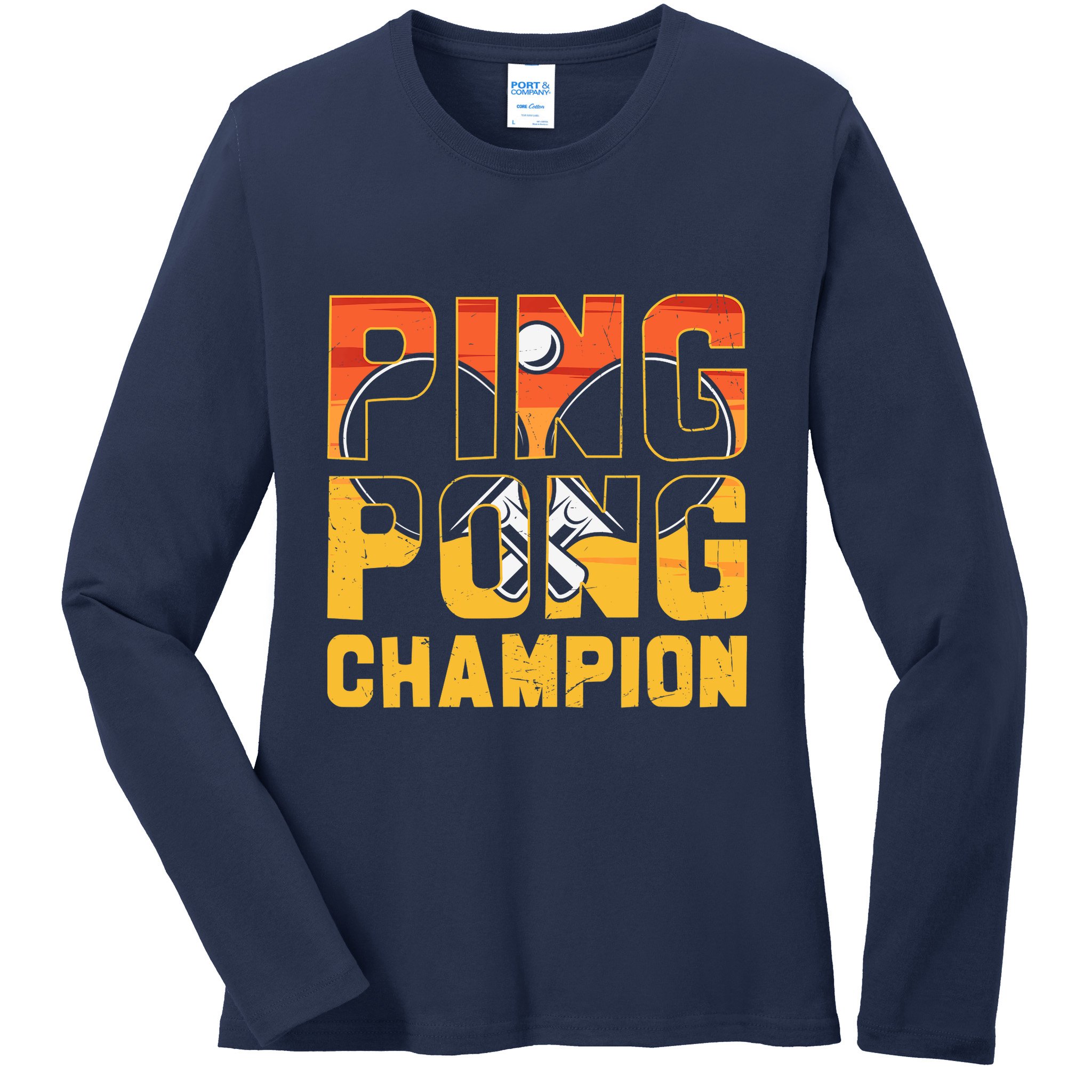 Ping Pong Champion Funny Table Tennis Player Retro Ladies Long Sleeve Shirt