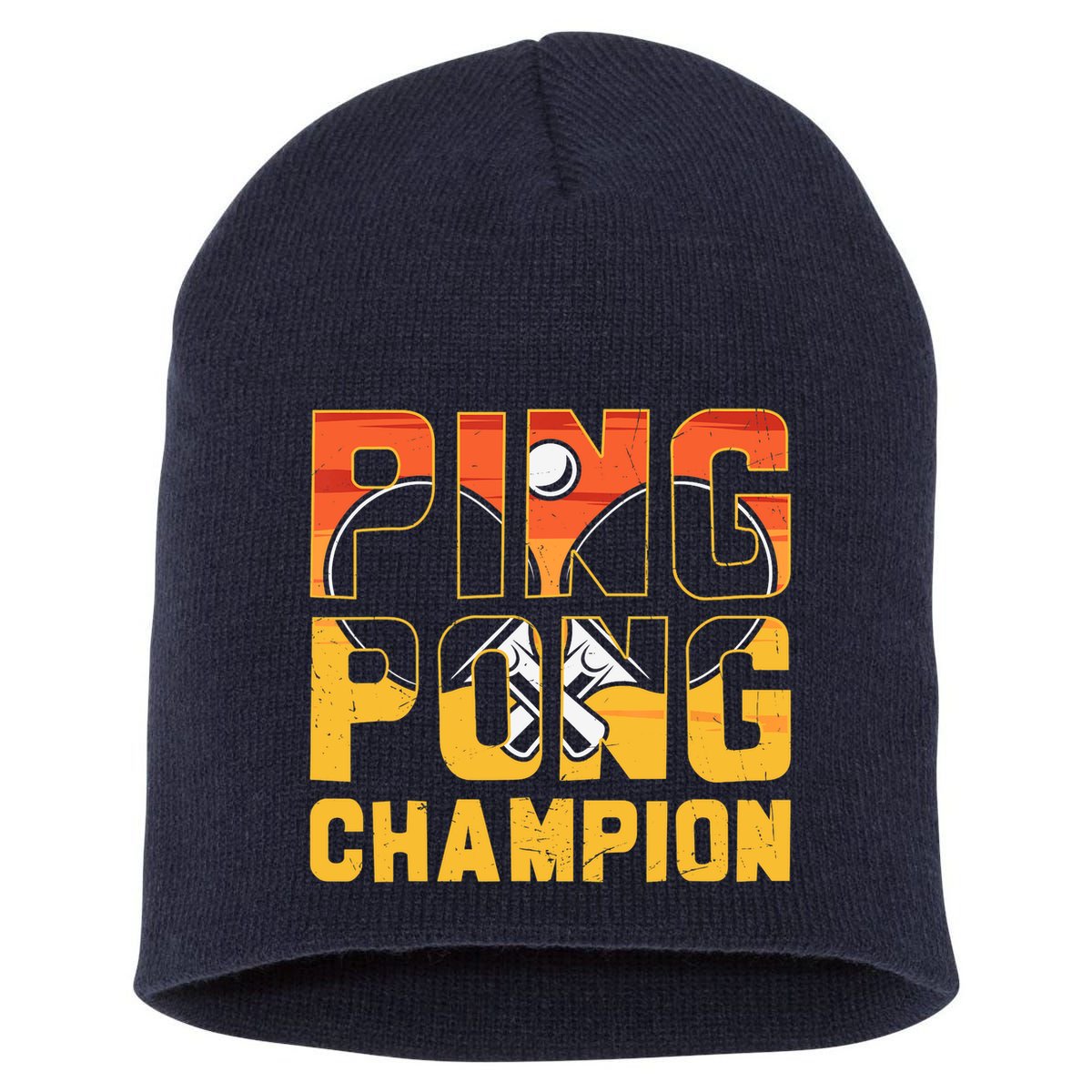 Ping Pong Champion Funny Table Tennis Player Retro Short Acrylic Beanie