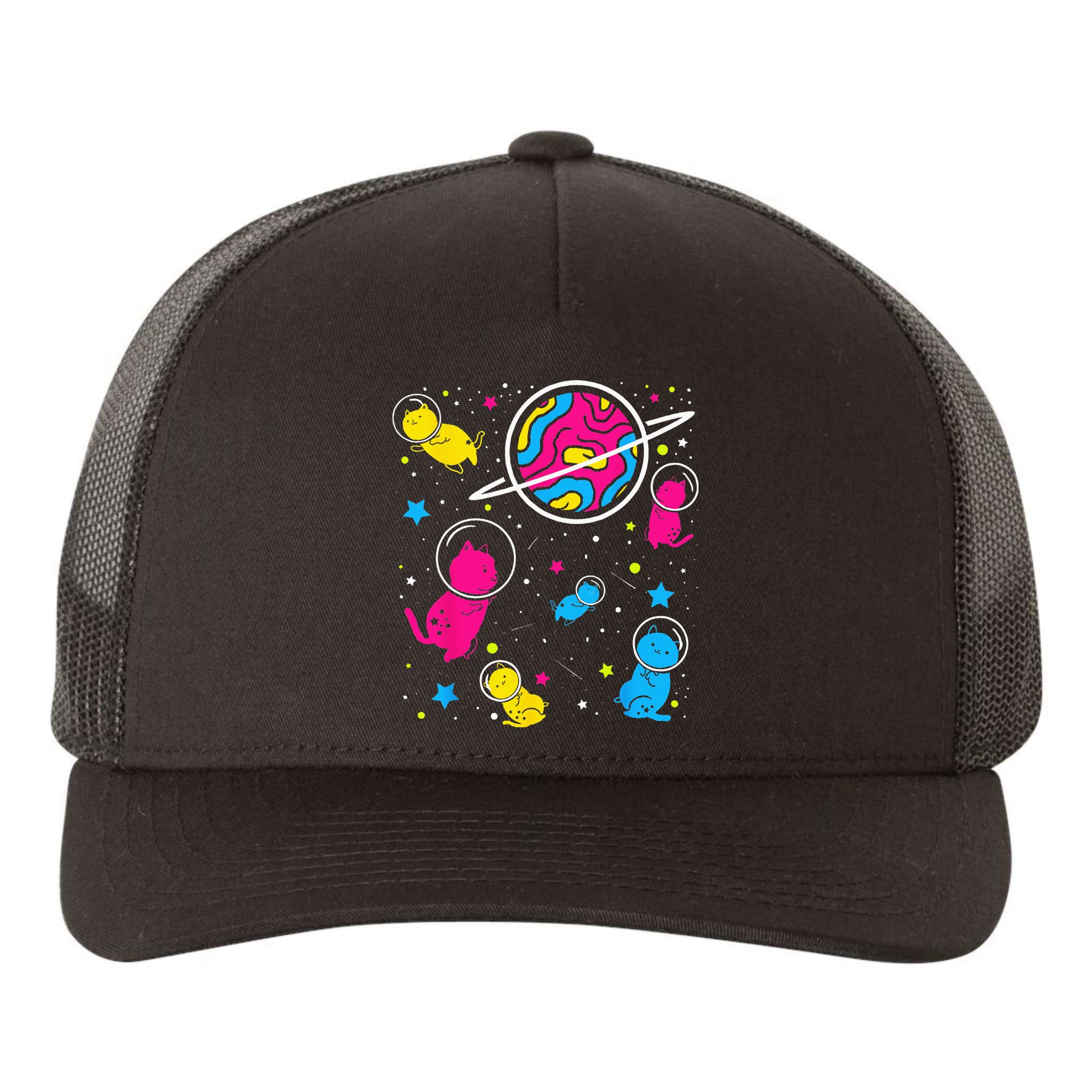 Pan Pride Cat In Space Pansexual Yupoong Adult 5-Panel Trucker Hat
