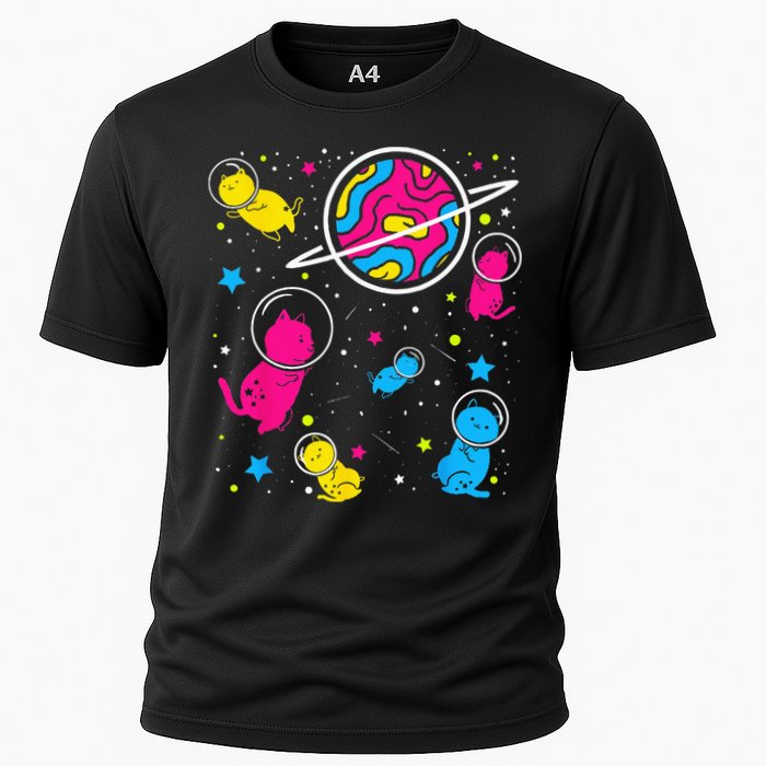 Pan Pride Cat In Space Pansexual Cooling Performance Crew T-Shirt