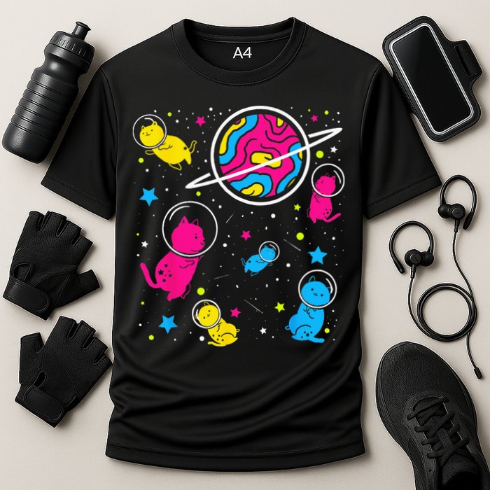 Pan Pride Cat In Space Pansexual Cooling Performance Crew T-Shirt