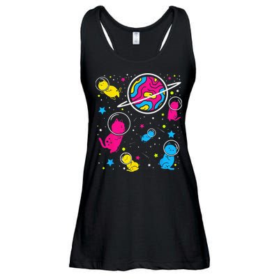 Pan Pride Cat In Space Pansexual Ladies Essential Flowy Tank