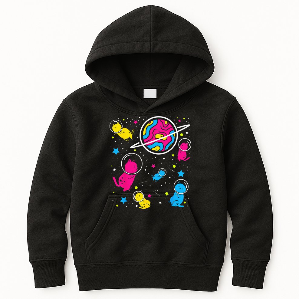 Pan Pride Cat In Space Pansexual Kids Hoodie